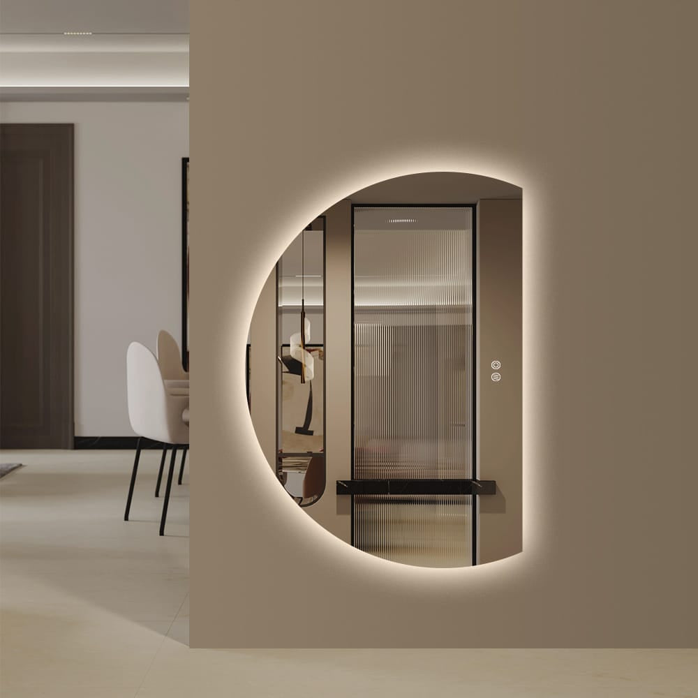 Right Cut Moon LED Mirror 91cm x 130cm Frameless Backlit Wall Mirror