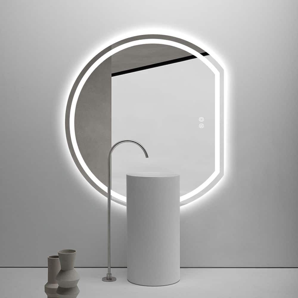 Right Cut Moon Wall Frosted LED Mirror 90cm x 100cm Frameless Frontlit Defogger