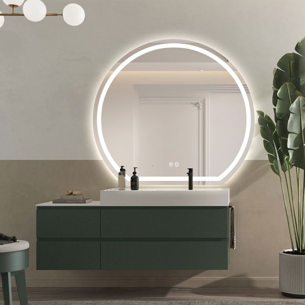 Right Cut Moon Wall Frosted LED Mirror 90cm x 100cm Frameless Frontlit Defogger