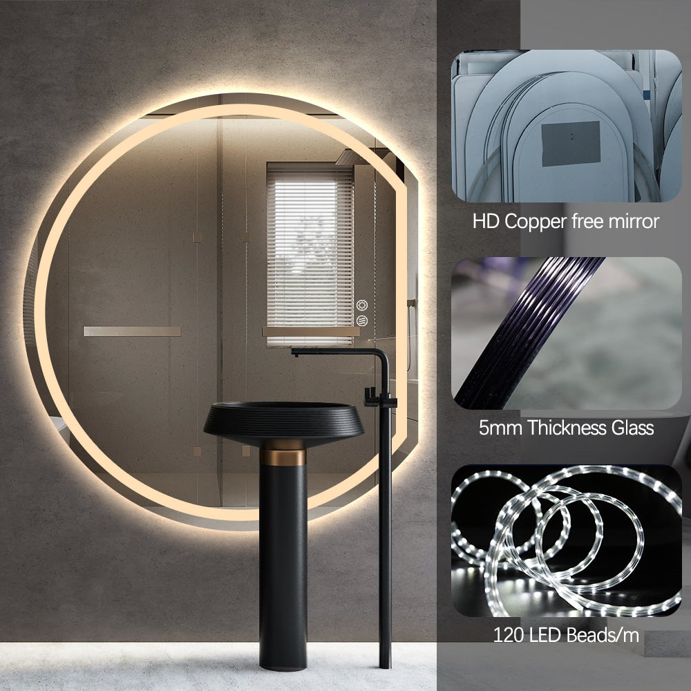 Right Cut Moon Wall Frosted LED Mirror 90cm x 100cm Frameless Frontlit Defogger