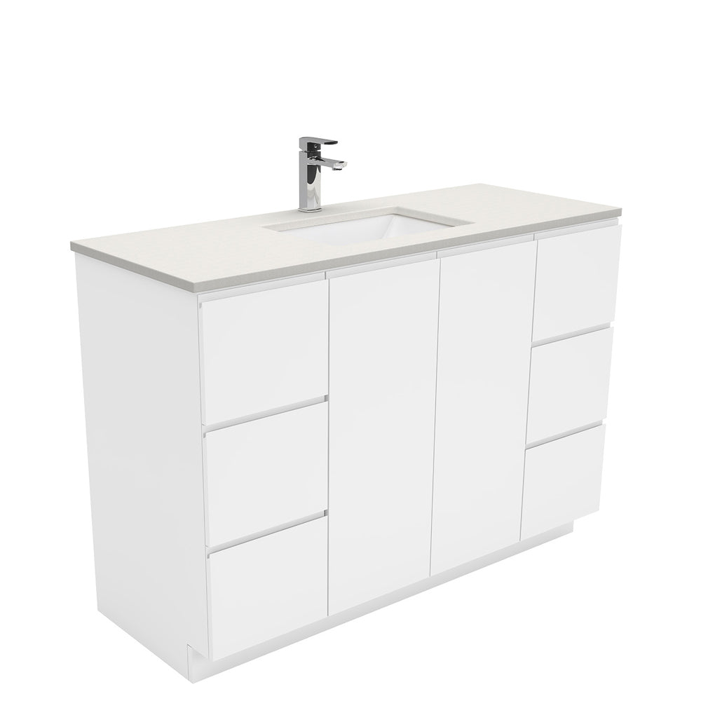 Sarah Roman Sand Undermount 1200 Fingerpull Gloss White Vanity on Kick