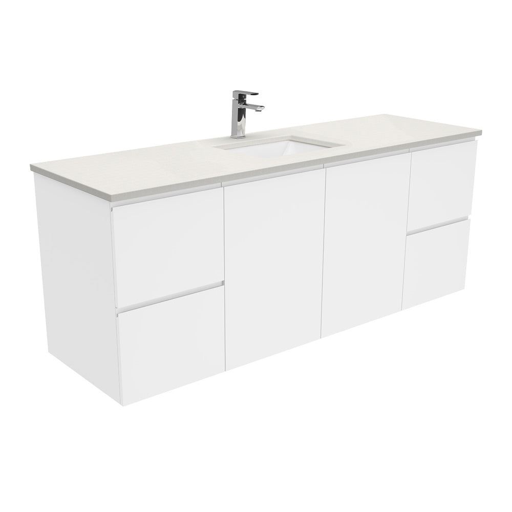 Sarah Roman Sand Undermount Single Bowl 1500 Fingerpull Gloss White Wall-Hung Vanity