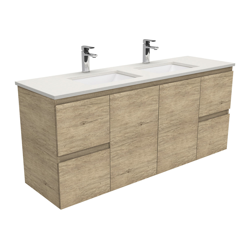 Sarah Roman Sand Undermount Double Bowl 1500 Edge Scandi Oak Wall-Hung Vanity