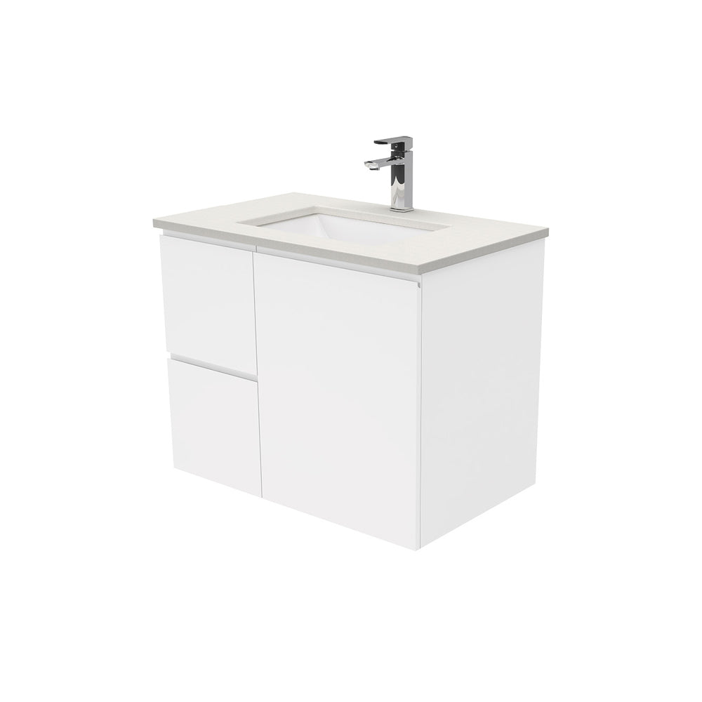 Sarah Roman Sand Undermount 750 Fingerpull Gloss White Wall-Hung Vanity, Left Drawers