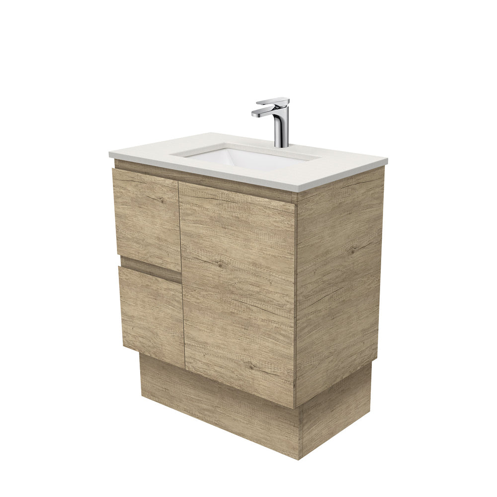 Sarah Roman Sand Undermount 750 Edge Scandi Oak Vanity on Kick, Left Drawers