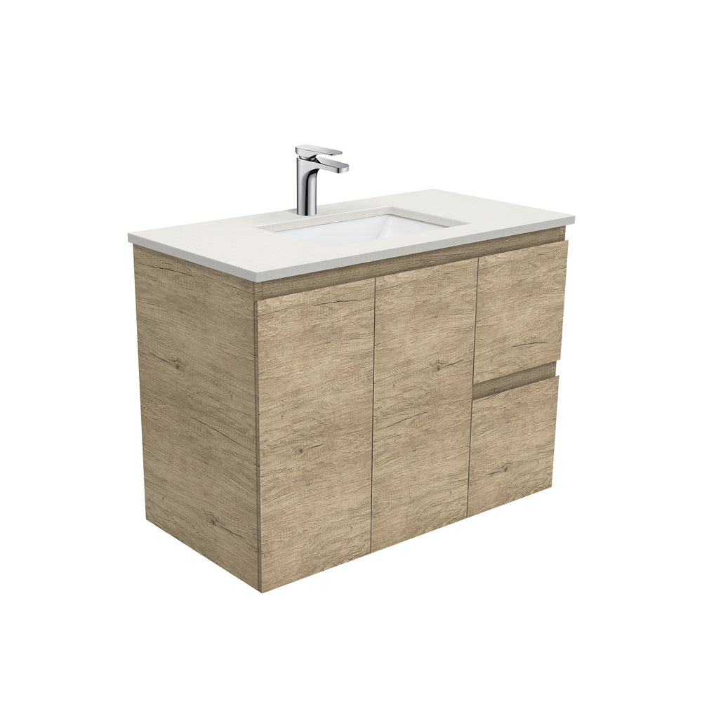 Sarah Roman Sand Undermount 900 Edge Scandi Oak Wall-Hung Vanity, Right Drawers