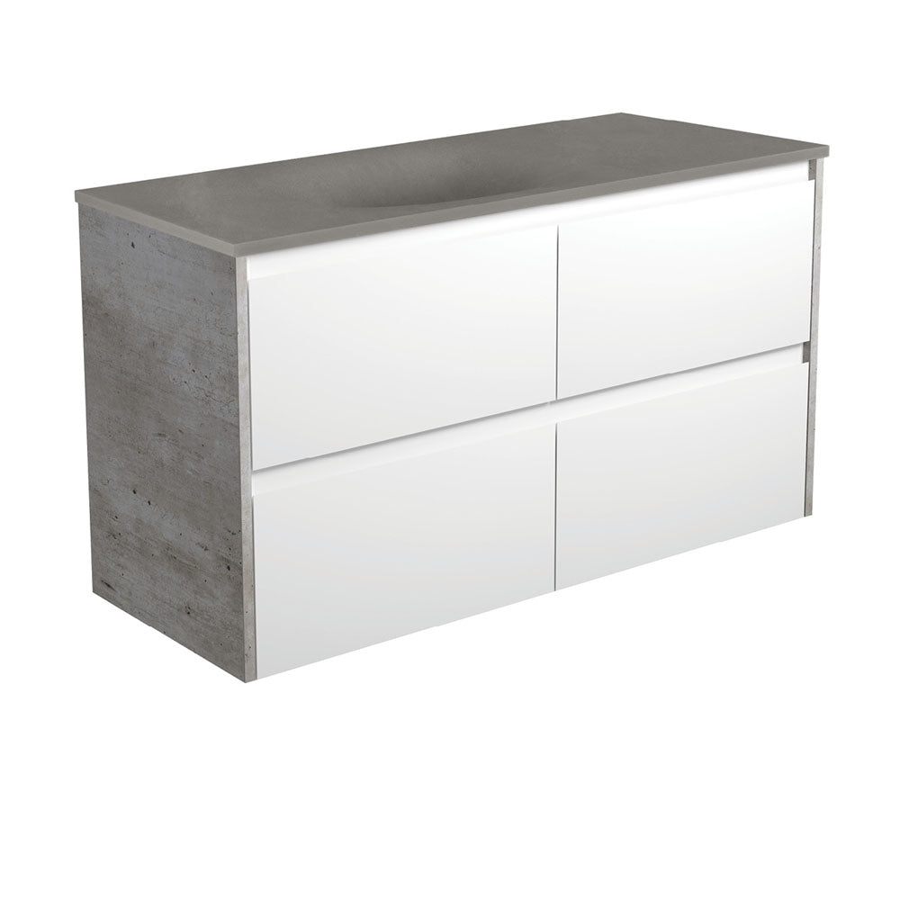 Satori Amato 1200 Satin White Wall-Hung Vanity, Industrial Panels