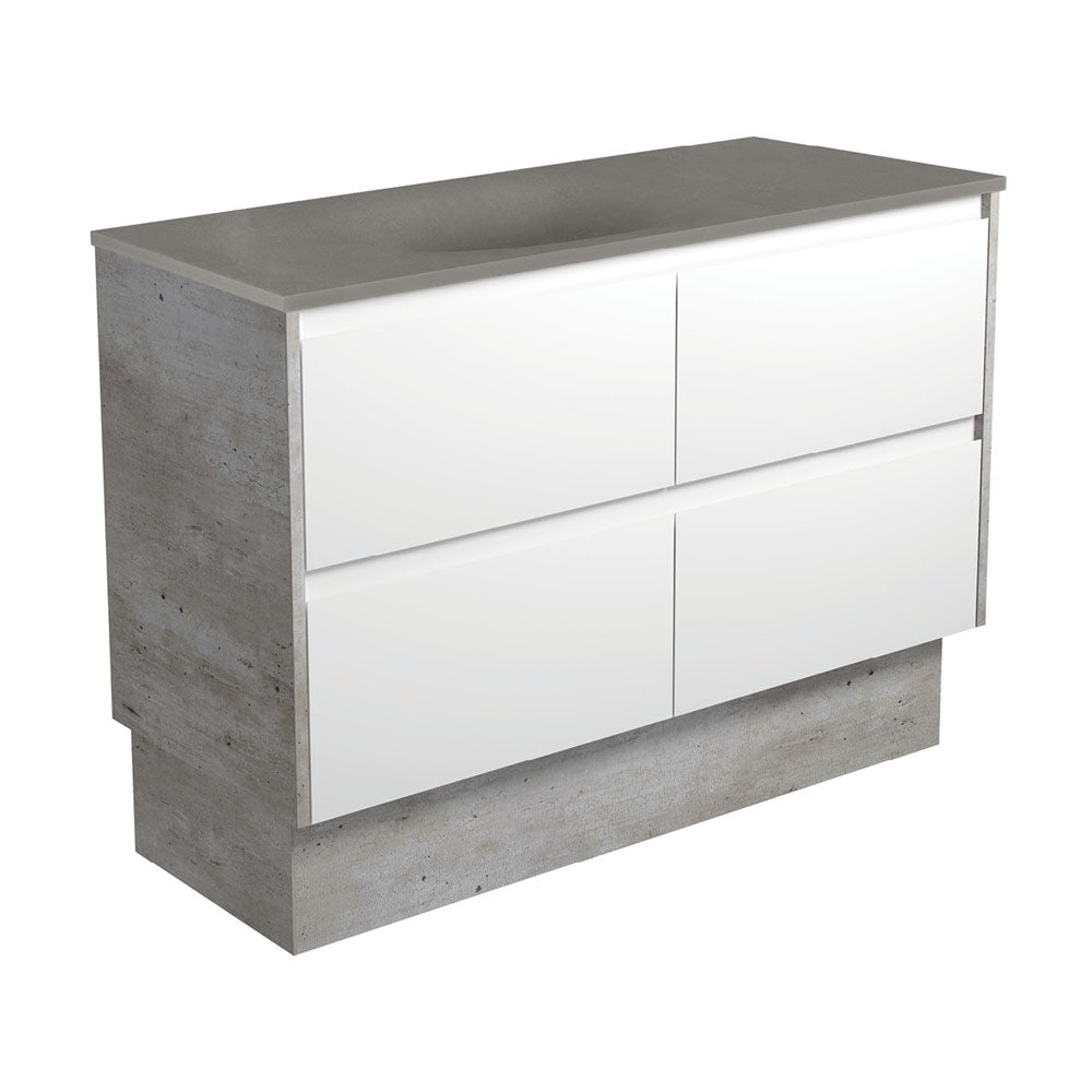 Satori Amato 1200 Satin White Vanity On Kick, Industrial Panels