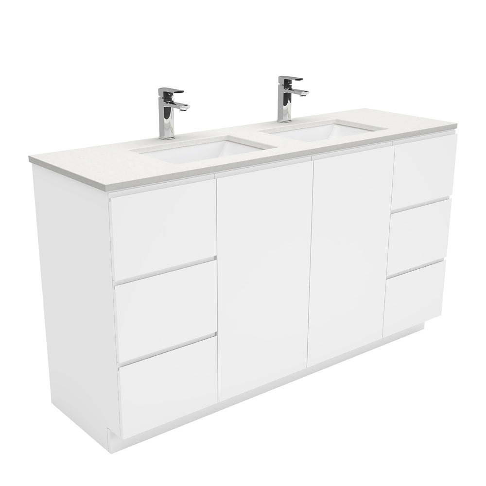 Sarah Crystal Pure Undermount Double Bowl 1500 Fingerpull Gloss White Vanity on Kick