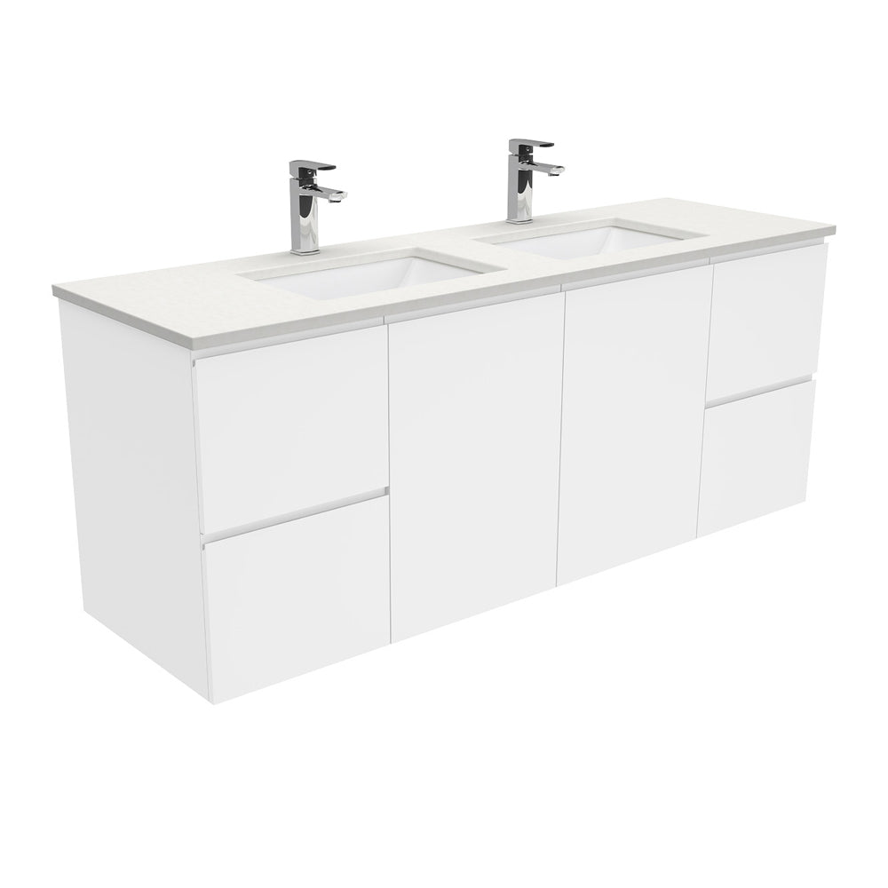 Sarah Crystal Pure Undermount Double Bowl 1500 Fingerpull Gloss White Wall-Hung Vanity