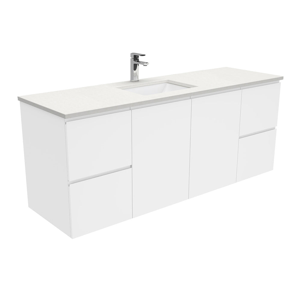 Sarah Crystal Pure Undermount Single Bowl 1500 Fingerpull Gloss White Wall-Hung Vanity
