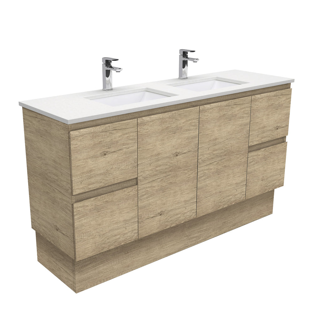 Sarah Crystal Pure Undermount Double Bowl 1500 Edge Scandi Oak Vanity on Kick