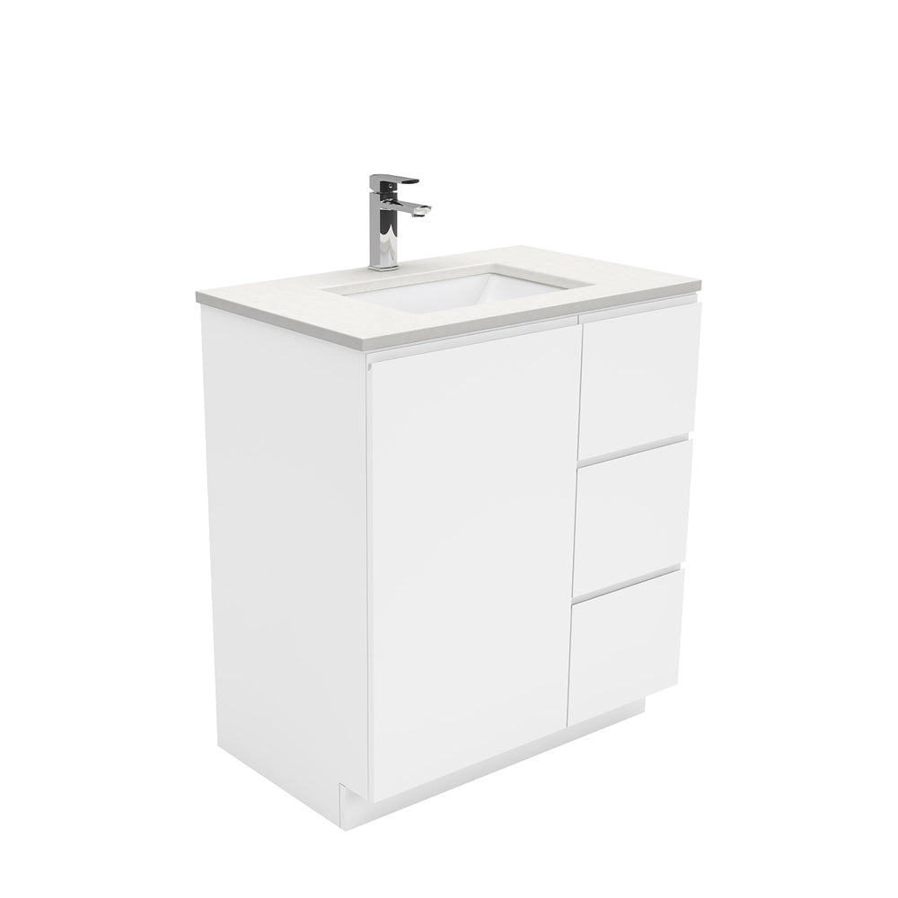 Sarah Crystal Pure Undermount 750 Fingerpull Gloss White Vanity on Kick, Right Drawers