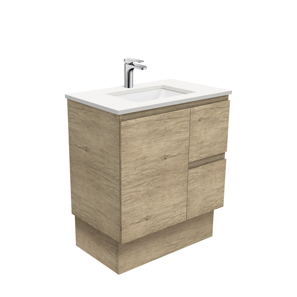 Sarah Crystal Pure Undermount 750 Edge Scandi Oak Vanity on Kick, Right Drawers
