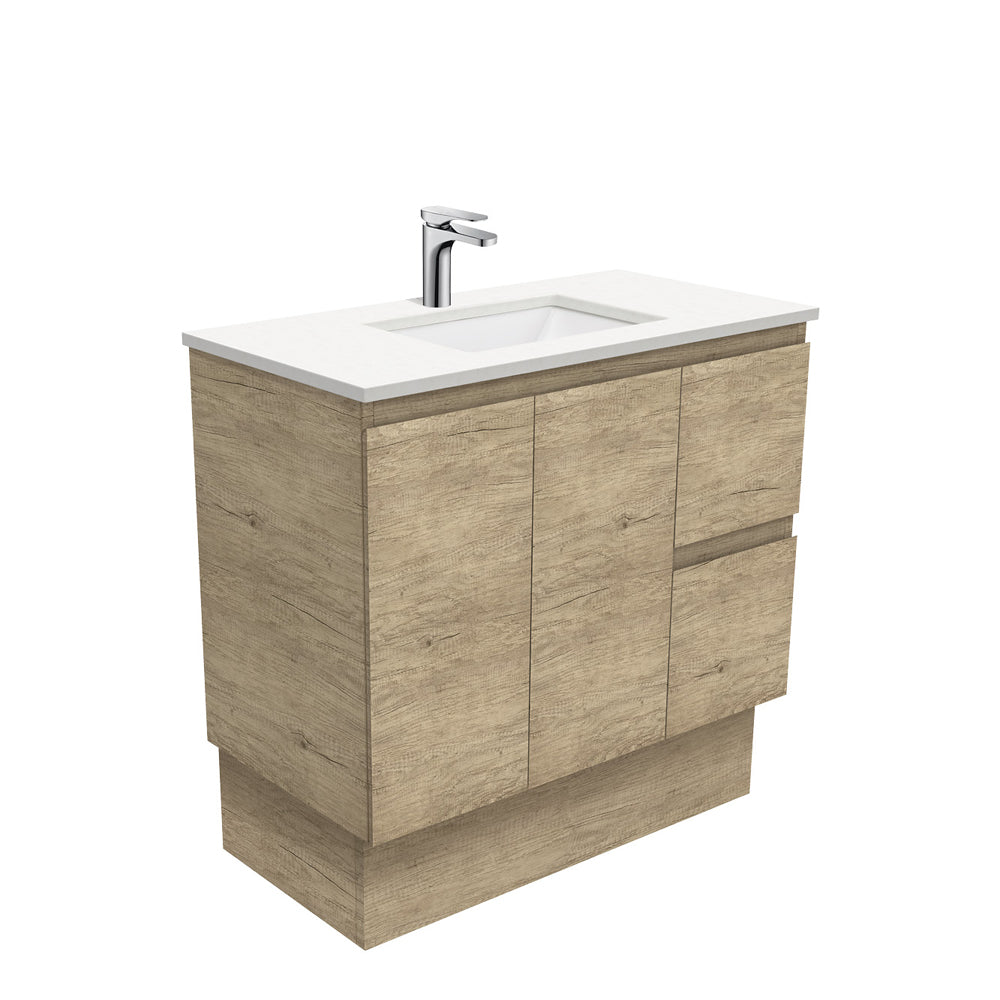 Sarah Crystal Pure Undermount 900 Edge Scandi Oak Vanity on Kick, Right Drawers