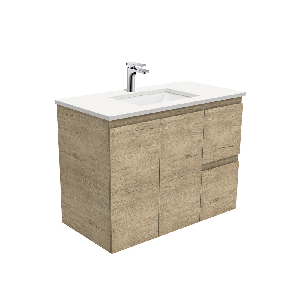 Sarah Crystal Pure Undermount 900 Edge Scandi Oak Wall-Hung Vanity, Right Drawers