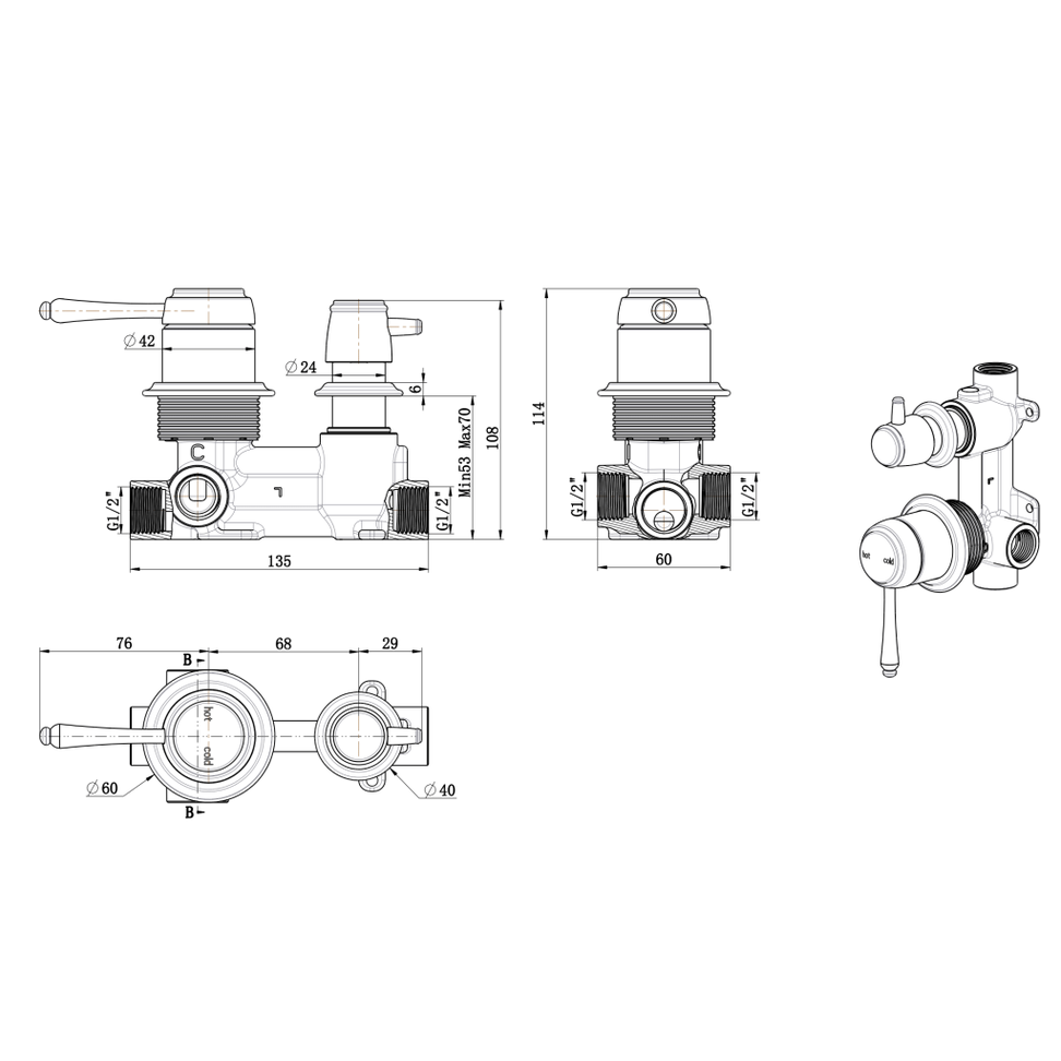 Mica Heritage Shower Mixer Diverter - TRIM KIT ONLY