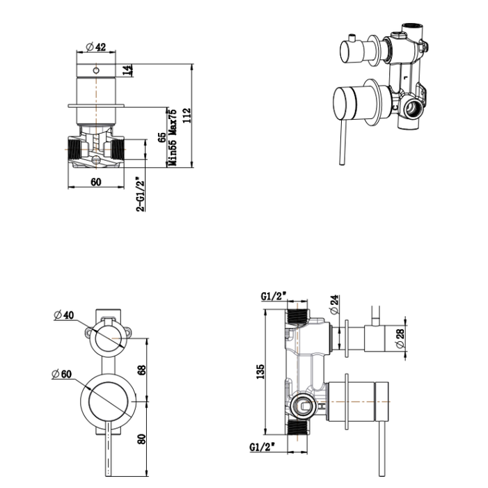 Mica Shower Mixer Diverter - BODY