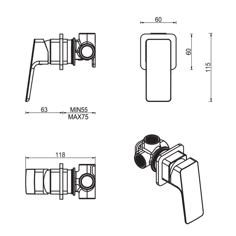 Tiago Shower Mixer - Small Plate - TRIM KIT ONLY