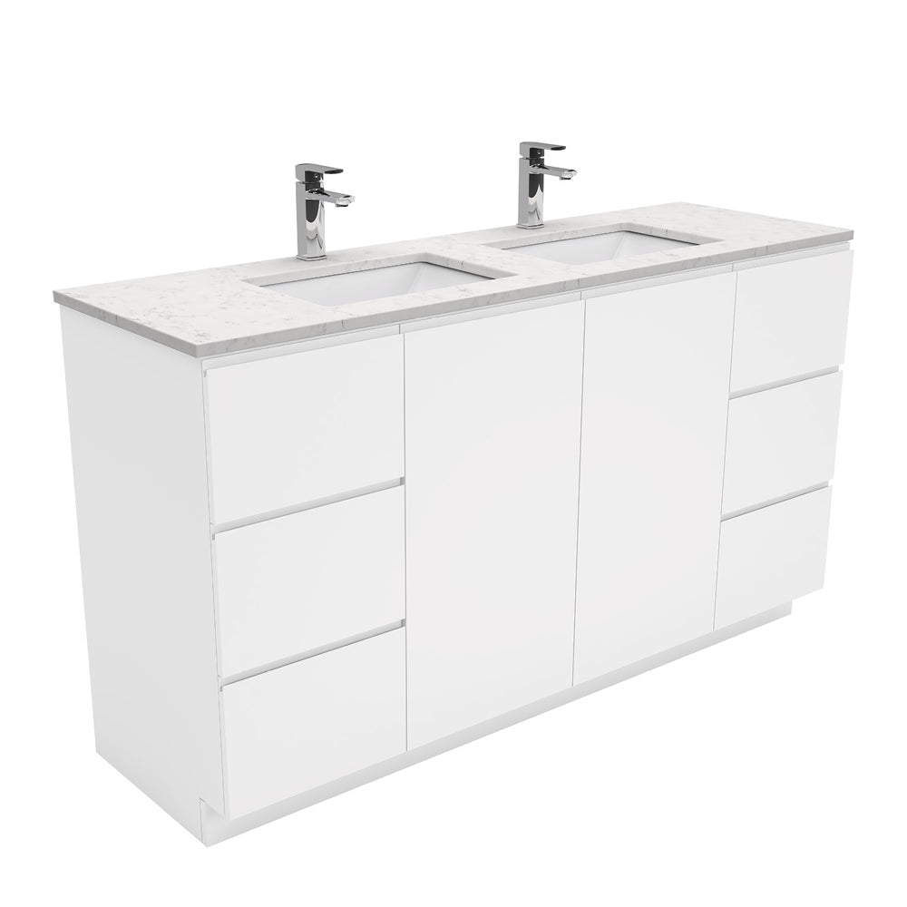 Sarah Bianco Marble Undermount Double Bowl 1500 Fingerpull Gloss White Vanity on Kick