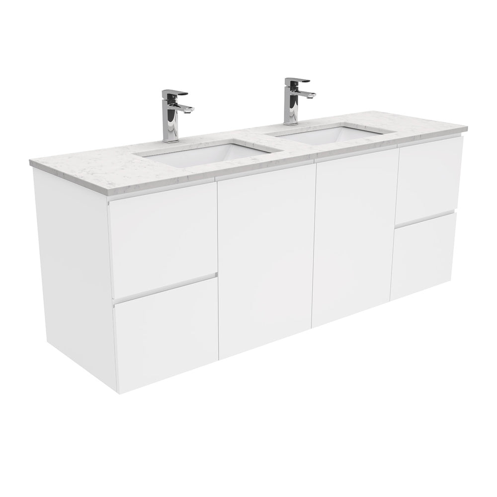 Sarah Bianco Marble Undermount Double Bowl 1500 Fingerpull Gloss White Wall-Hung Vanity