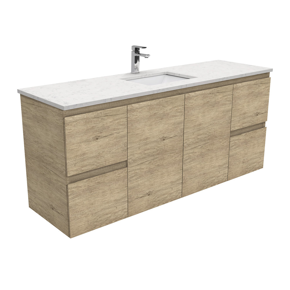 Sarah Bianco Marble Undermount Single Bowl 1500 Edge Scandi Oak Wall-Hung Vanity