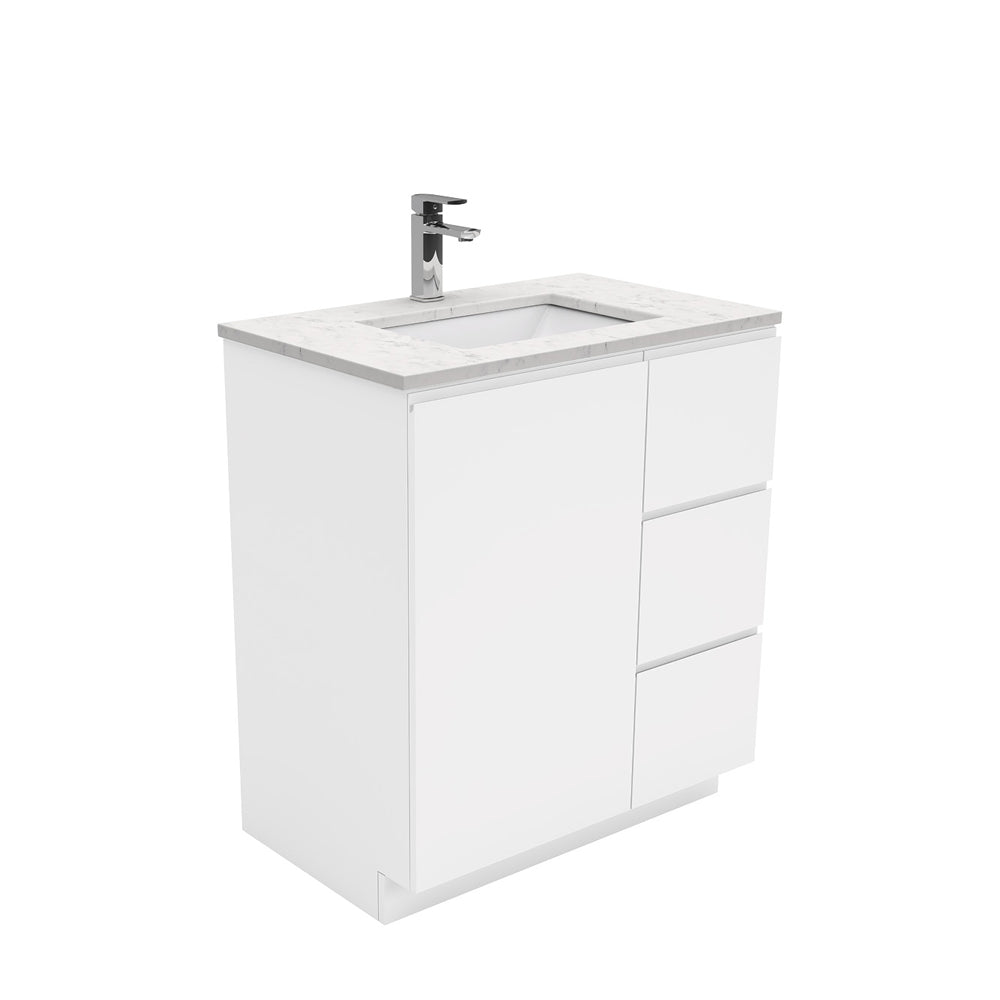 Sarah Bianco Marble Undermount 750 Fingerpull Gloss White Vanity on Kick, Right Drawers