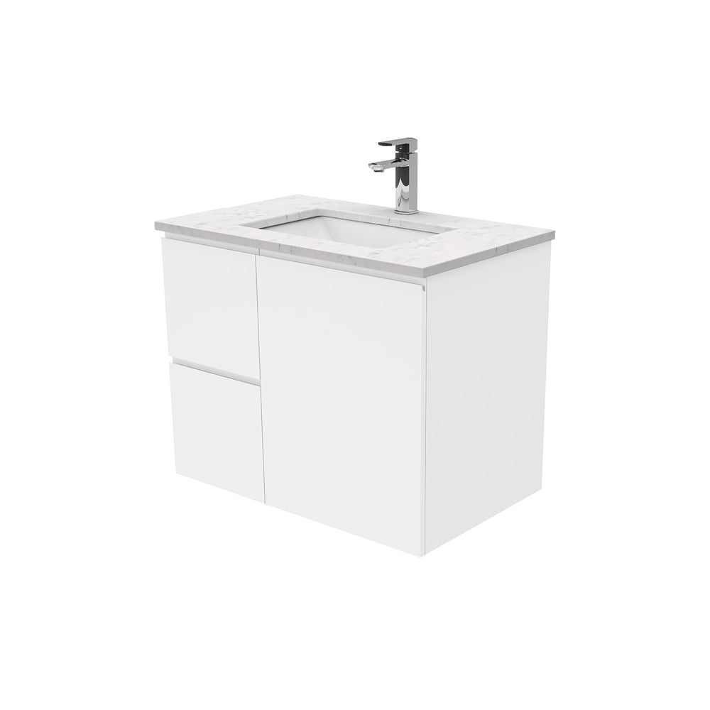 Sarah Bianco Marble Undermount 750 Fingerpull Gloss White Wall-Hung Vanity, Left Drawers