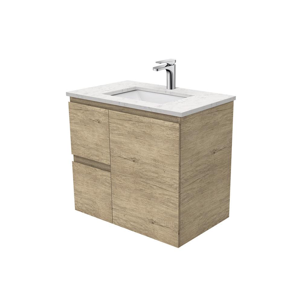 Sarah Bianco Marble Undermount 750 Edge Scandi Oak Wall-Hung Vanity, Left Drawers