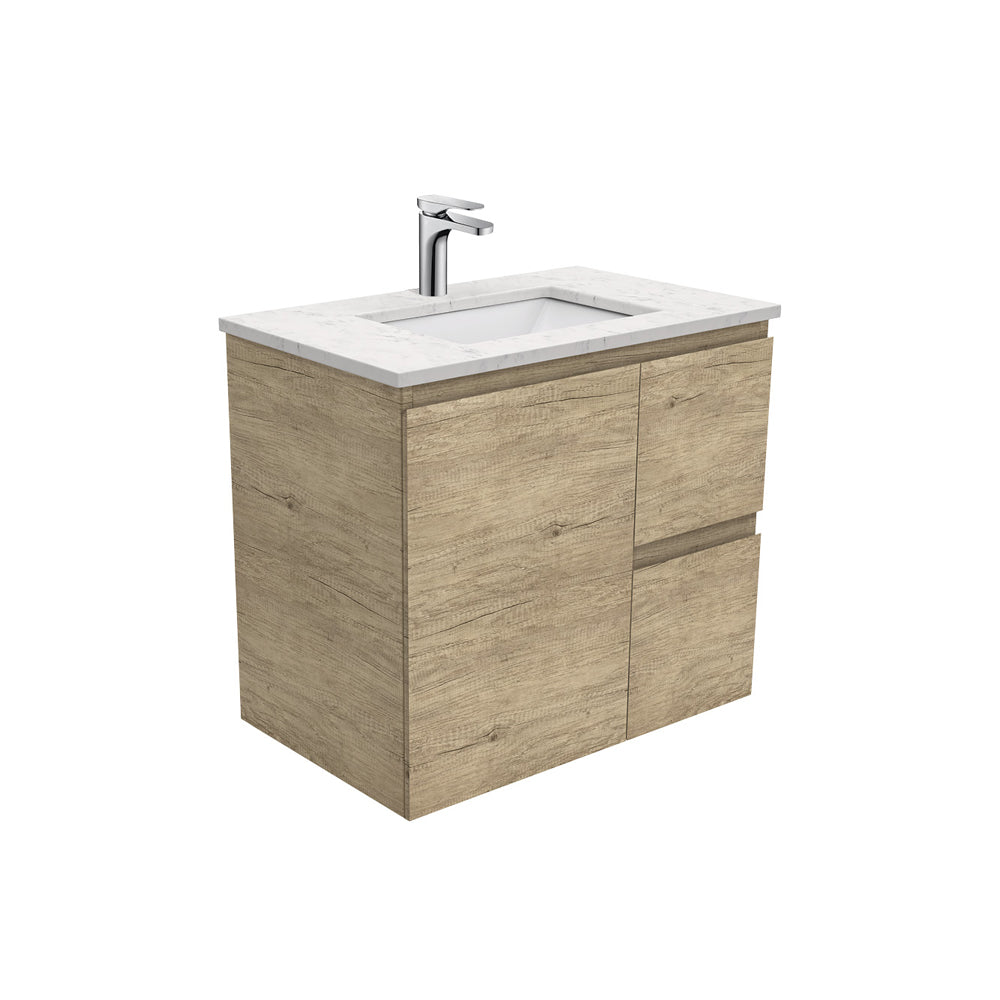 Sarah Bianco Marble Undermount 750 Edge Scandi Oak Wall-Hung Vanity, Right Drawers