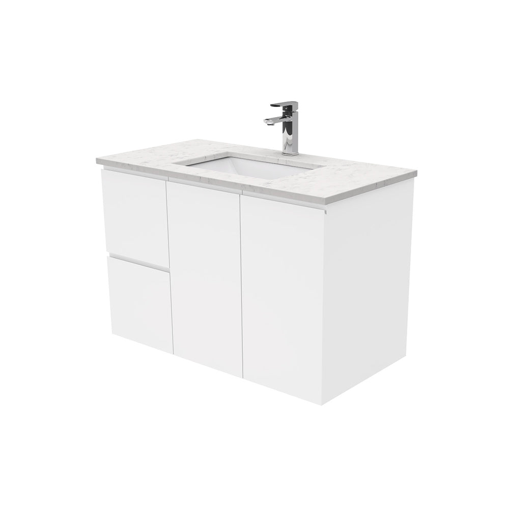 Sarah Bianco Marble Undermount 900 Fingerpull Gloss White Wall-Hung Vanity, Left Drawers