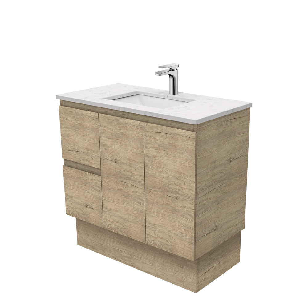 Sarah Bianco Marble Undermount 900 Edge Scandi Oak Vanity on Kick, Left Drawers