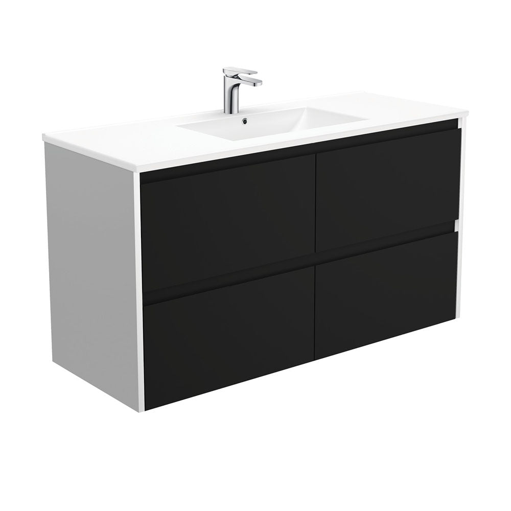 Dolce Amato 1200 Satin Black Wall-Hung Vanity, Satin White Panels