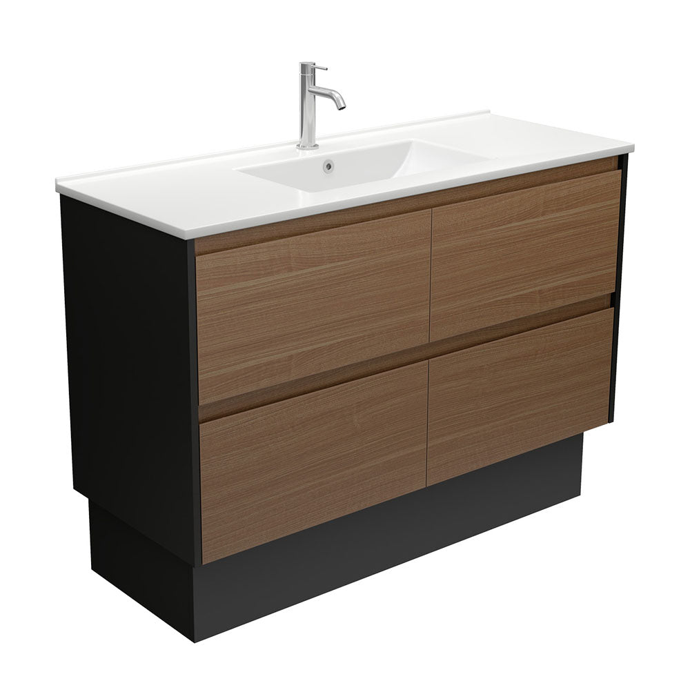 Dolce Amato 1200 Walnut Vanity On Kick, Satin Black Panels