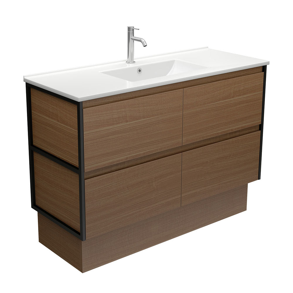 Dolce Amato 1200 Walnut Vanity On Kick, Matte Black Frames