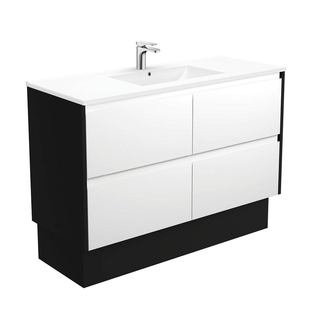 Dolce Amato 1200 Satin White Vanity On Kick, Satin Black Panels