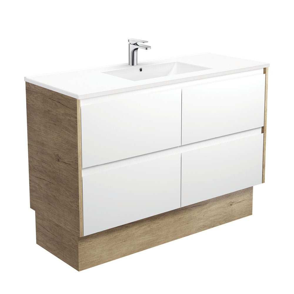 Dolce Amato 1200 Satin White Vanity On Kick, Scandi Oak Panels