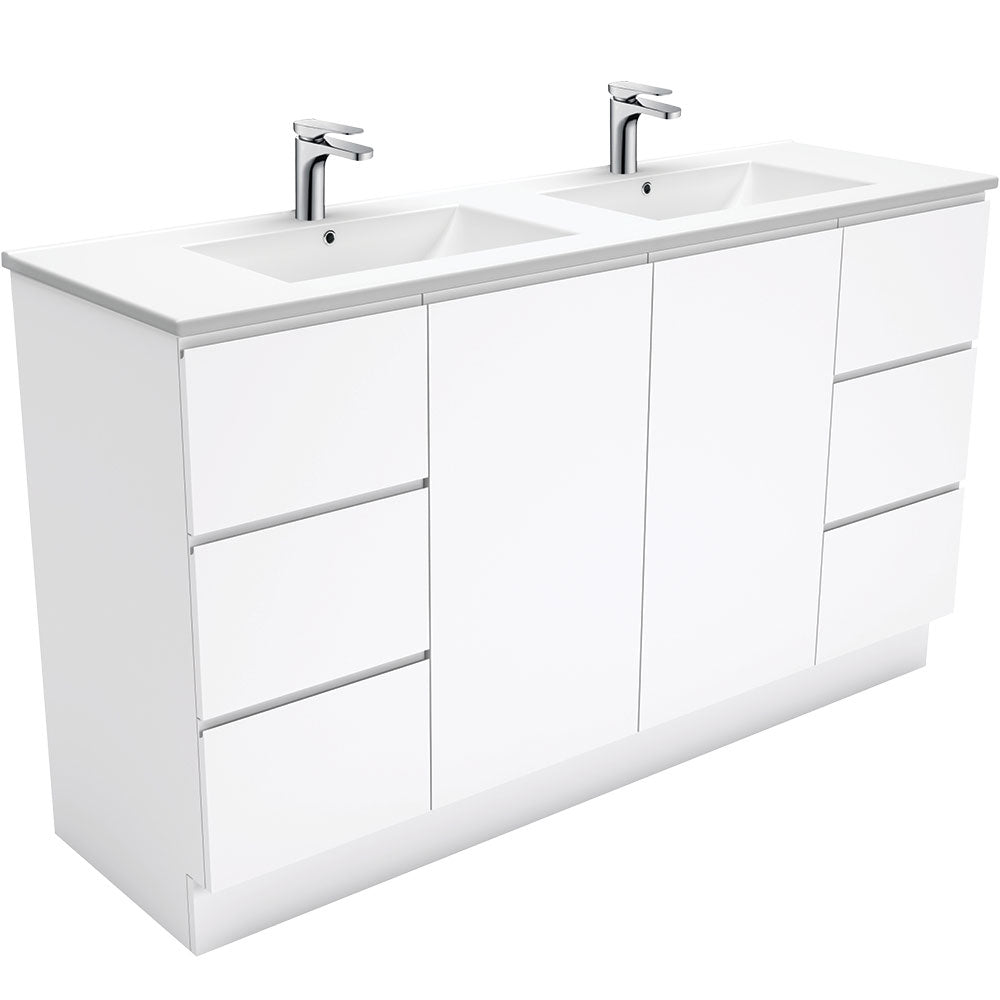 Dolce Fingerpull Gloss White 1500 Double Bowl Vanity On Kickboard