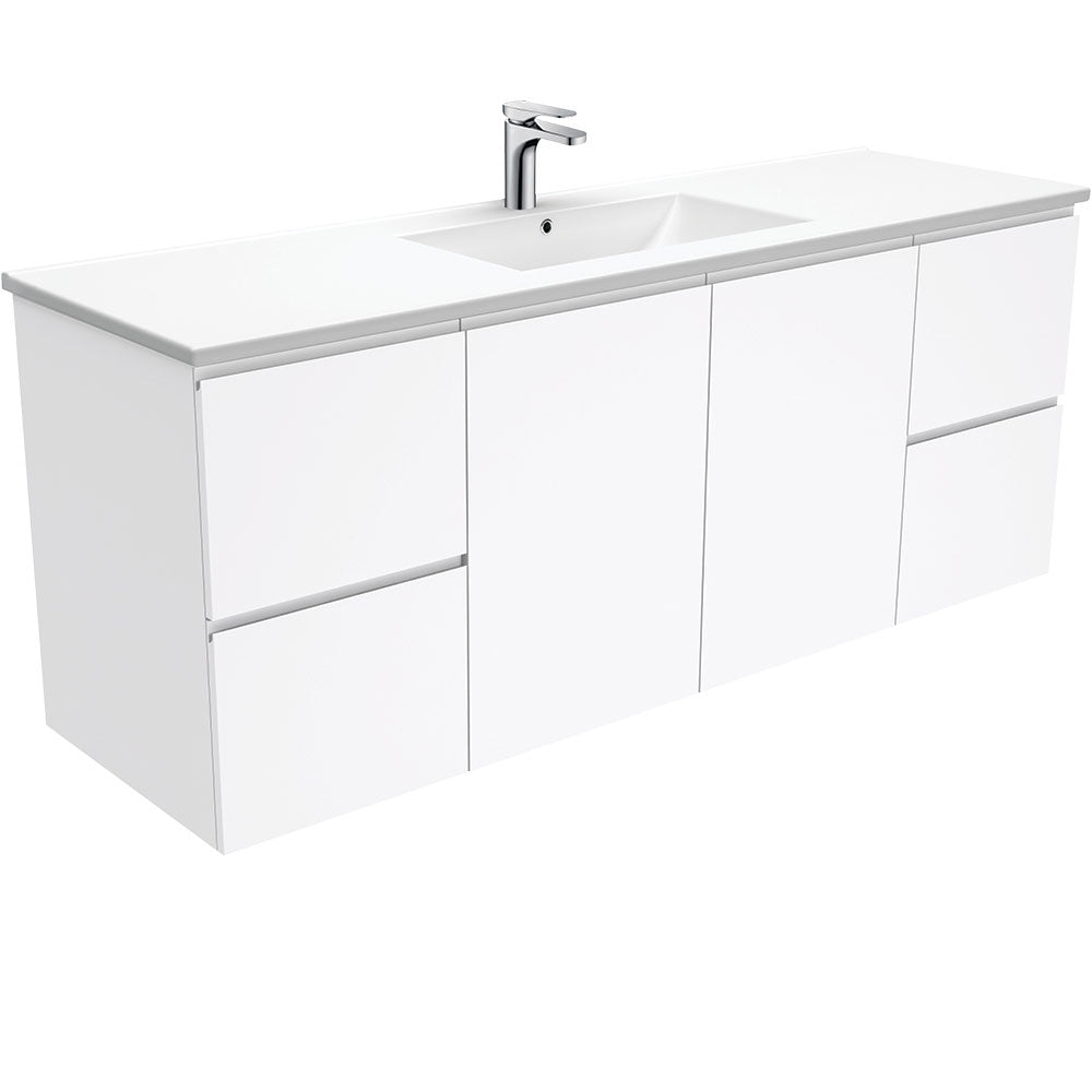 Dolce Fingerpull Gloss White 1500 Single Bowl Wall-Hung Vanity