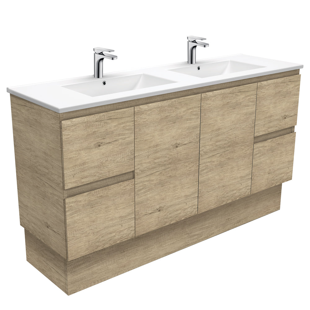 Dolce Edge Scandi Oak 1500 Double Bowl Vanity On Kickboard