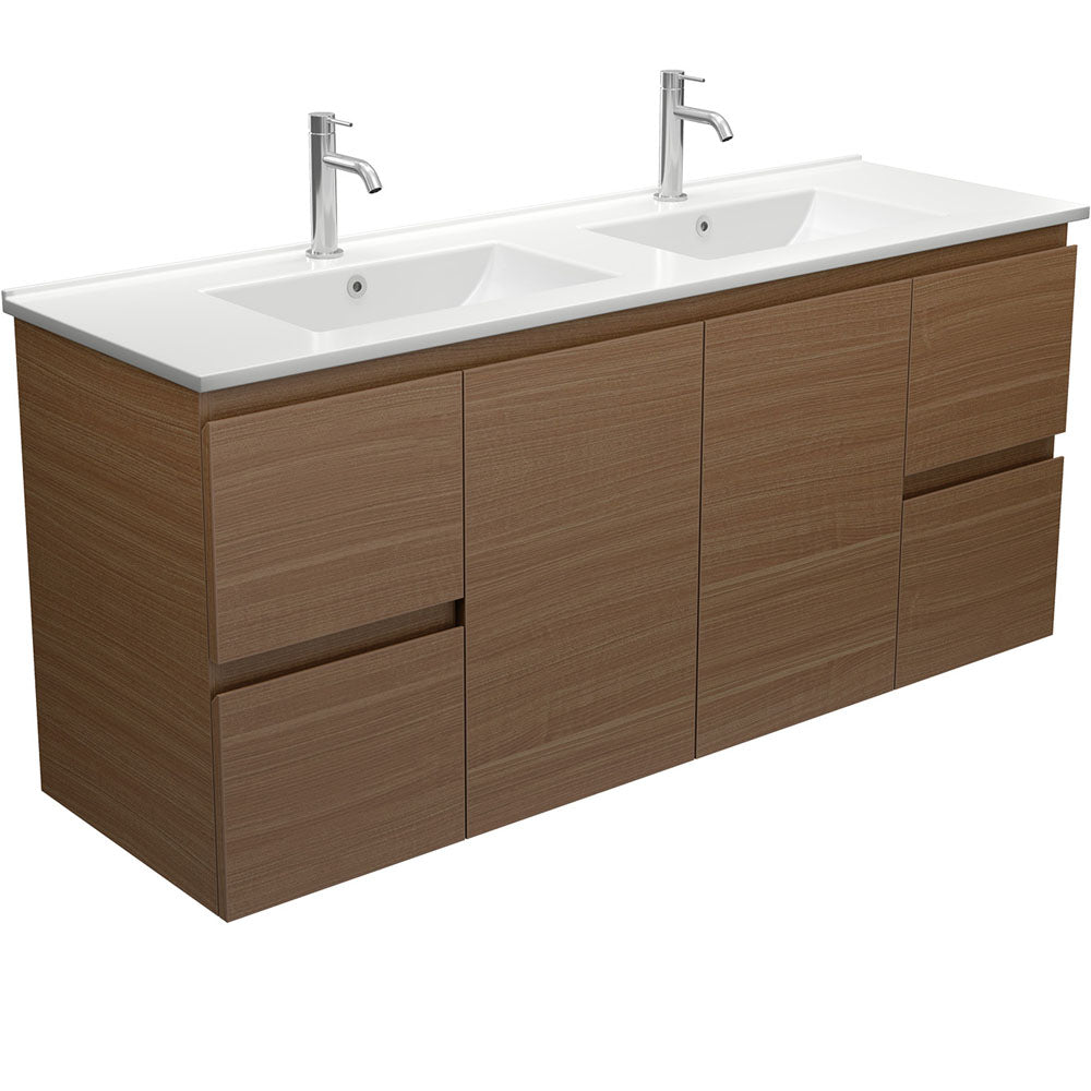 Dolce Edge Walnut 1500 Double Bowl Wall-Hung Vanity