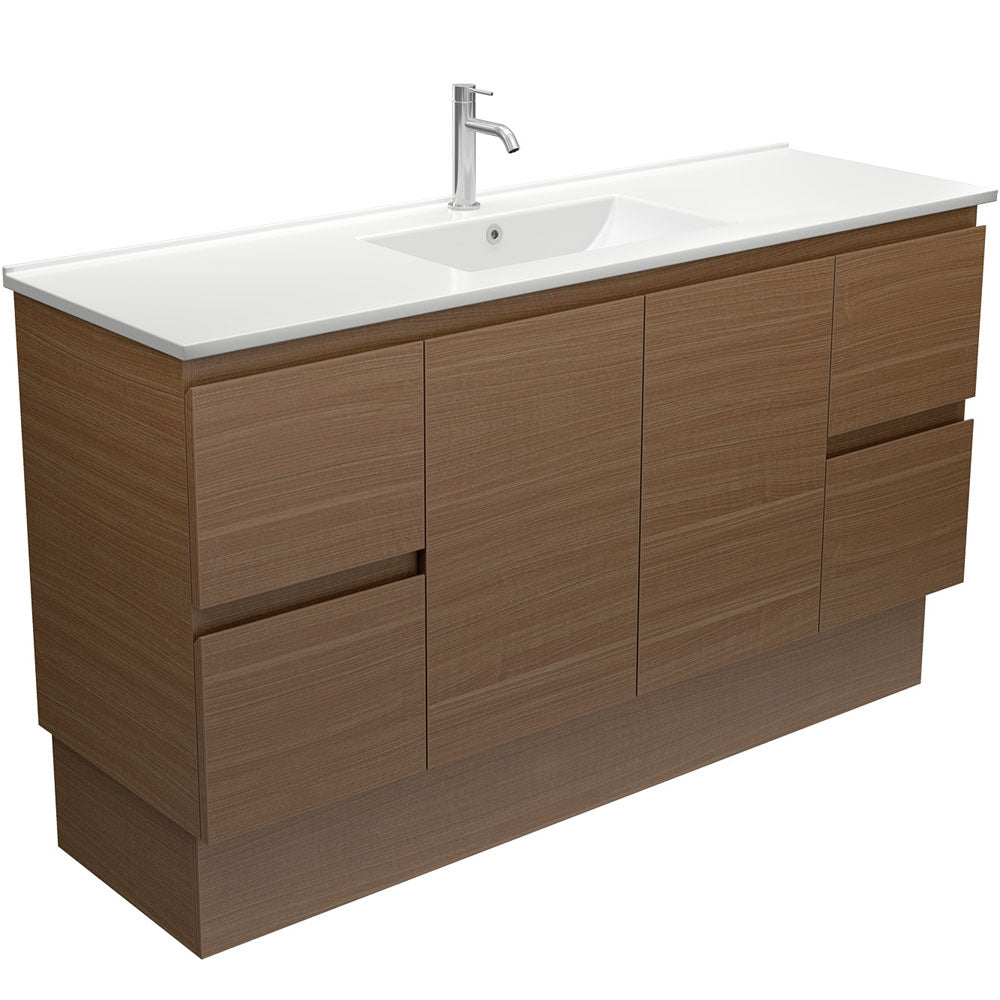 Dolce Edge Walnut 1500 Single Bowl Vanity on Kickboard