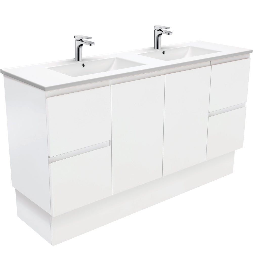 Dolce Fingerpull Satin White 1500 Double Bowl Vanity On Kickboard