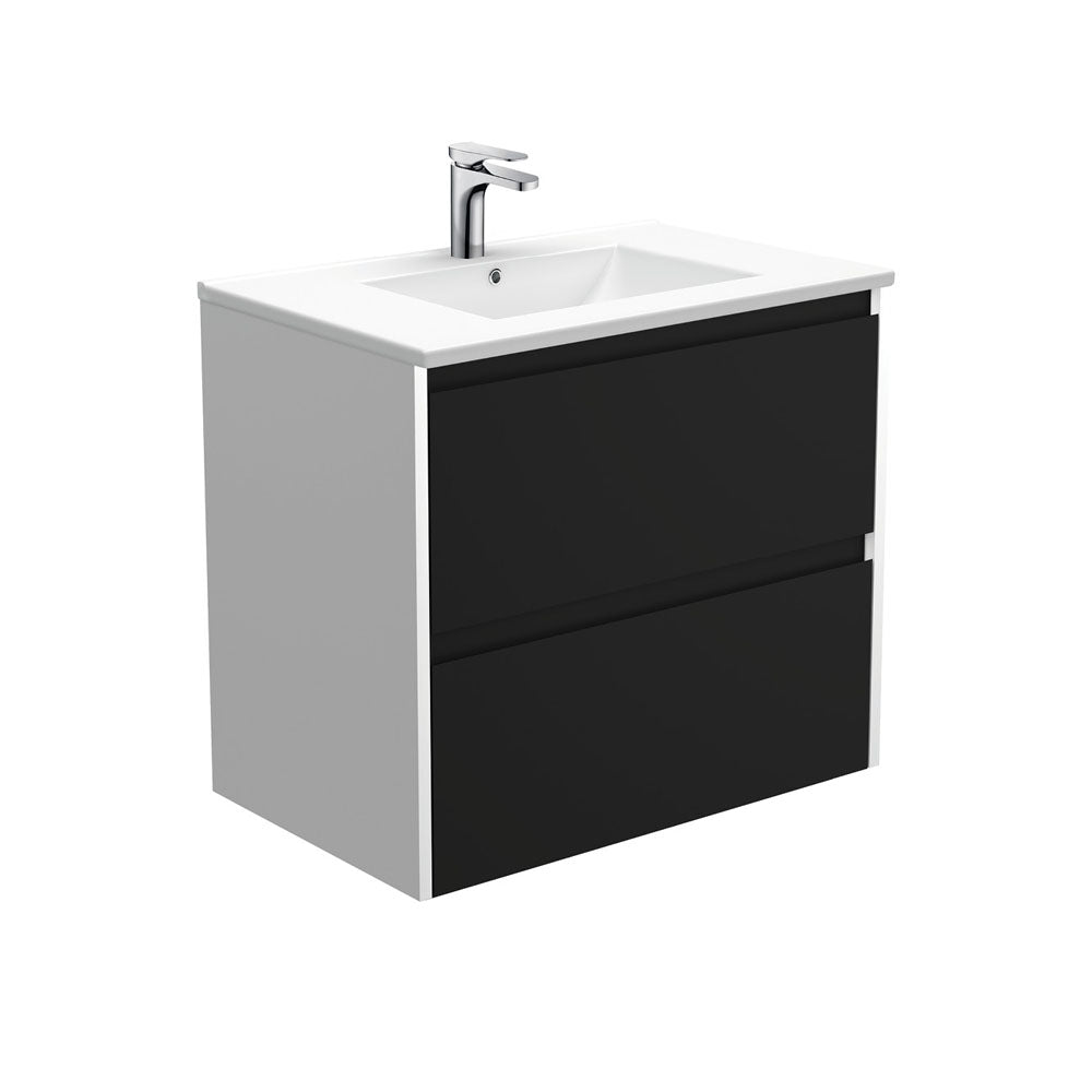 Dolce Amato 750 Satin Black Wall-Hung Vanity, Satin White Panels