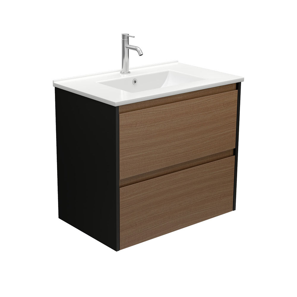 Dolce Amato 750 Walnut Wall-Hung Vanity, Satin Black Panels