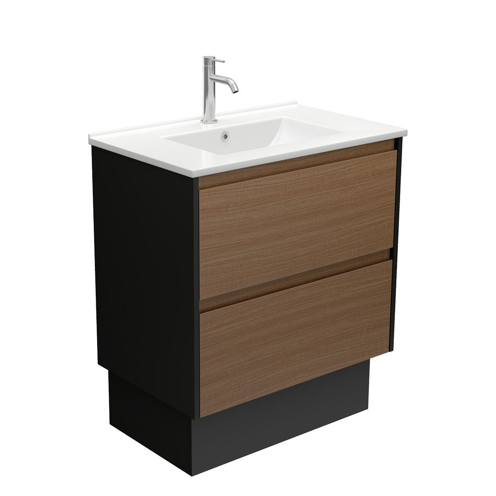 Dolce Amato 750 Walnut Vanity On Kick, Satin Black Panels