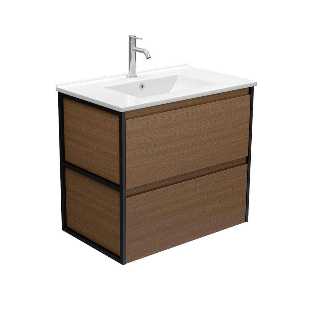 Dolce Amato 750 Walnut Wall-Hung Vanity, Matte Black Frames