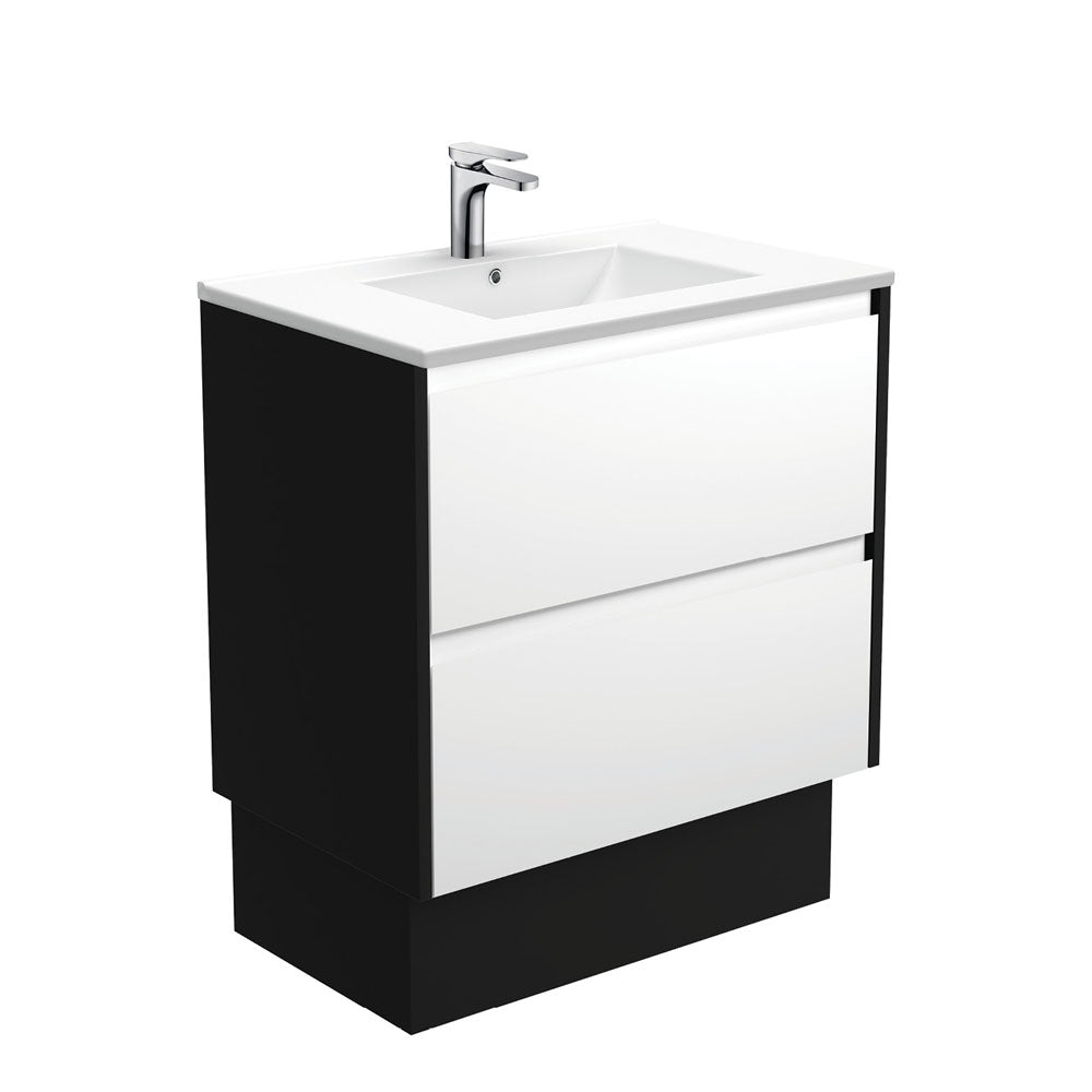 Dolce Amato 750 Satin White Vanity On Kick, Satin Black Panels