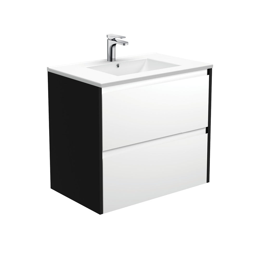Dolce Amato 750 Satin White Wall-Hung Vanity, Satin Black Panels
