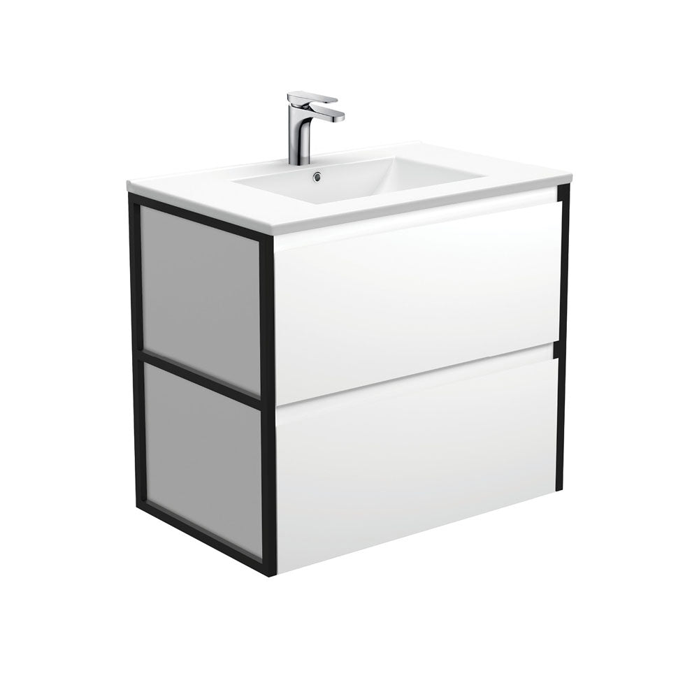 Dolce Amato 750 Satin White Wall-Hung Vanity, Matte Black Frames